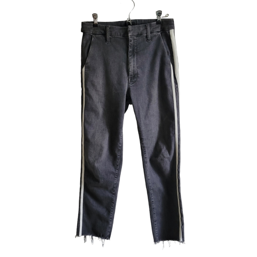 MOTHER High-Rise Black Jeans with White Side Stripes